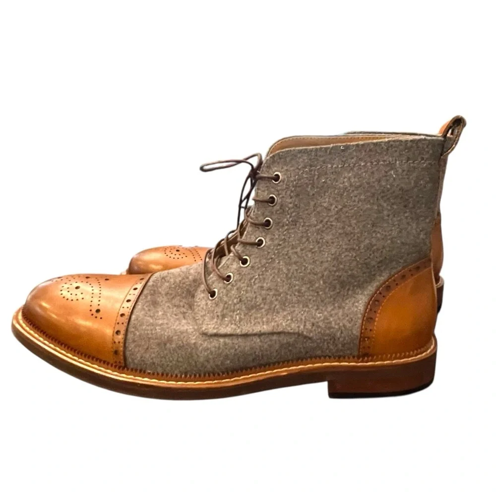 Moretti Stance Lace Up Cap Toe Boots‎ Size 13 Hand Burnished Leather Wool Upper